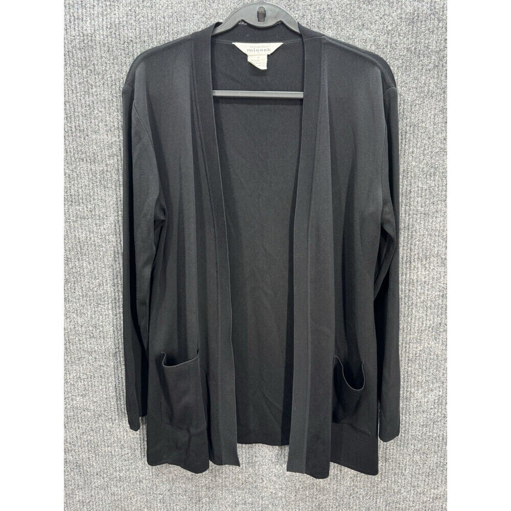 Exclusively Misook Open Cardigan Sweater Sz Small Black Pockets Classic Capsule